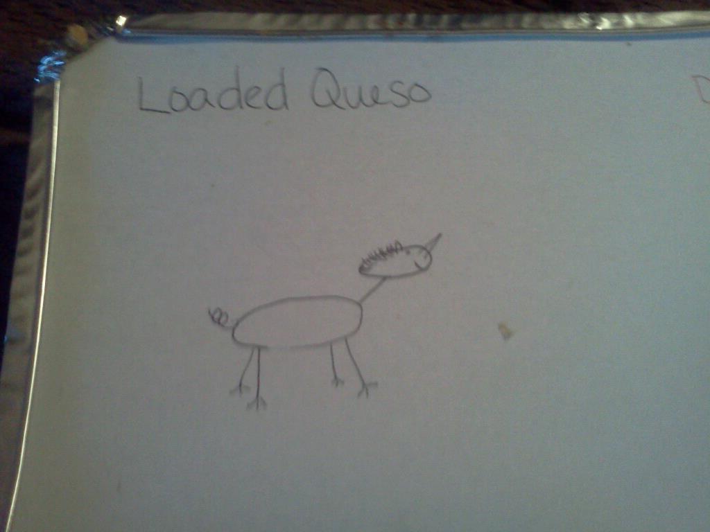 On the Border takeout box with either a rhino or a unicorn drawn on it.